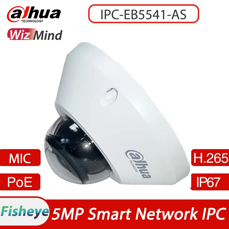 

Dahua IPC-EB5541-AS Fisheye Security IP Camera 5MP Smart 360° Panoramic Ceiling Camera Heat Map People Counting With Mic Speaker