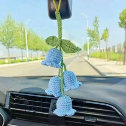 Car Pendant Lily Handmade Crochet Decoration Bluebell Flower Rearview Mirror of The Car Hanging Keychain Accessories Girls Gift
