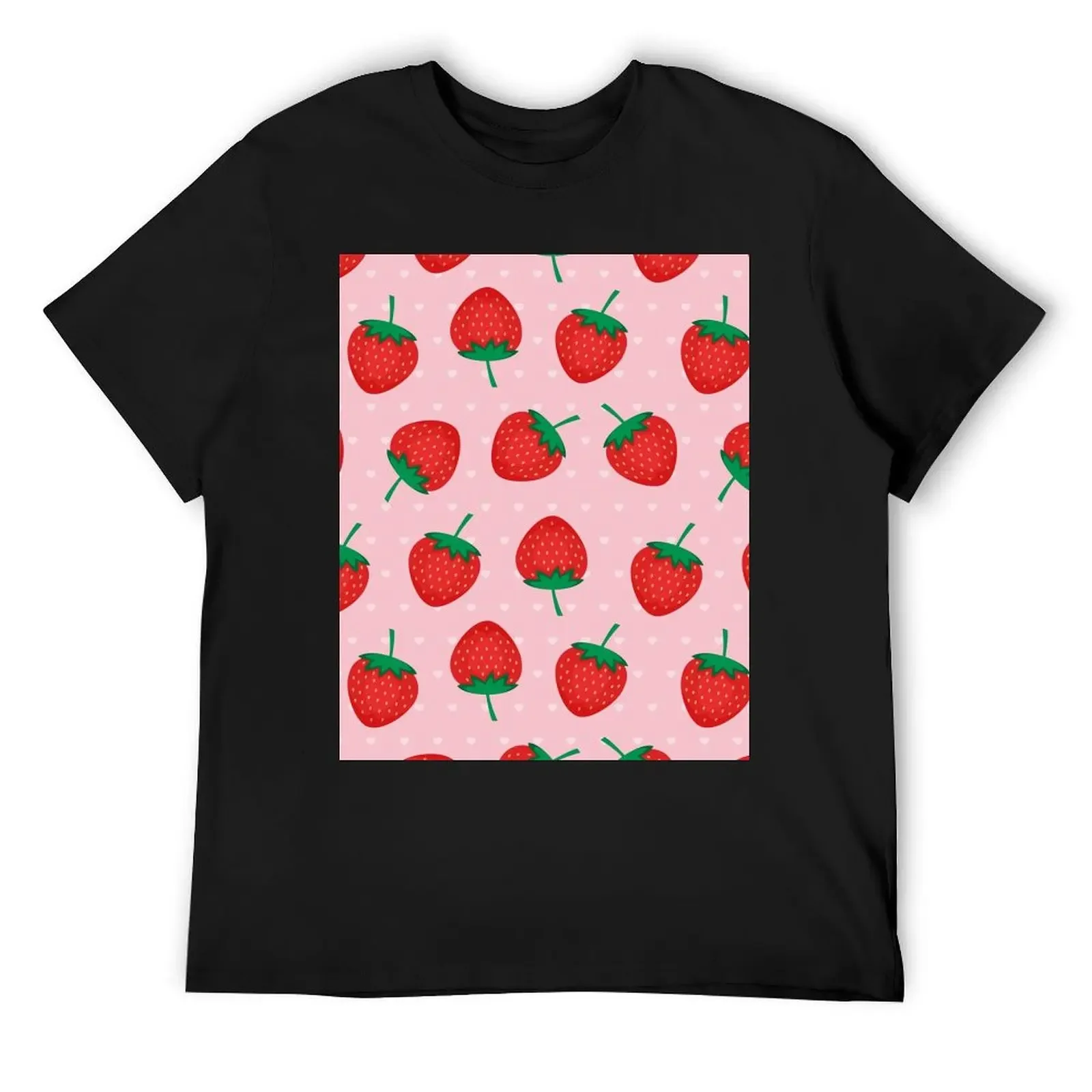 Pink Summer Strawberries Print T-Shirt street wear vintage clothes tops funny t shirts men