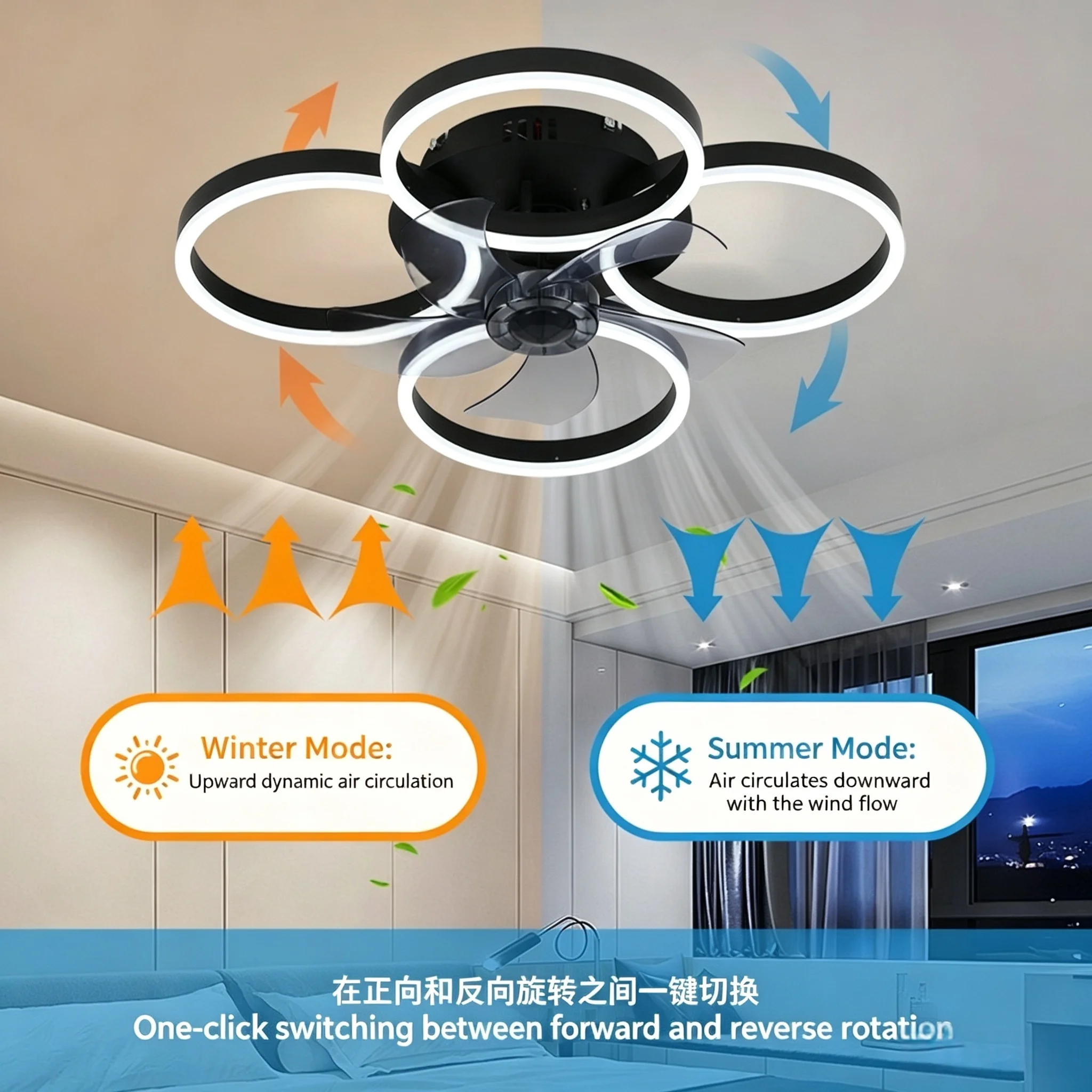 Modern Ceiling Fan Light With Remote Control 6-Speed Wind 3-Color Dimmable Led Chandelier For Bedroom Living Room Home Decor
