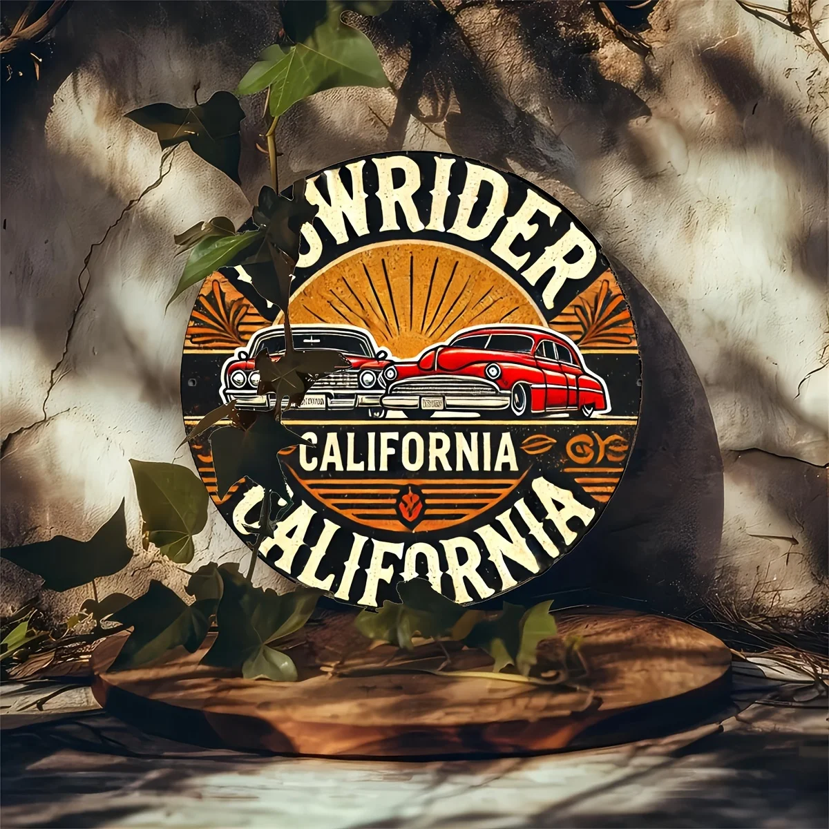 عبوة واحدة من لافتة ألومنيوم مستديرة من كاليفورنيا Lowrider، ديكور حائط مستوحى من الطراز العتيق للمنزل، العائلة، البار، كهف الرجل، المرآب، ديكور المشهد