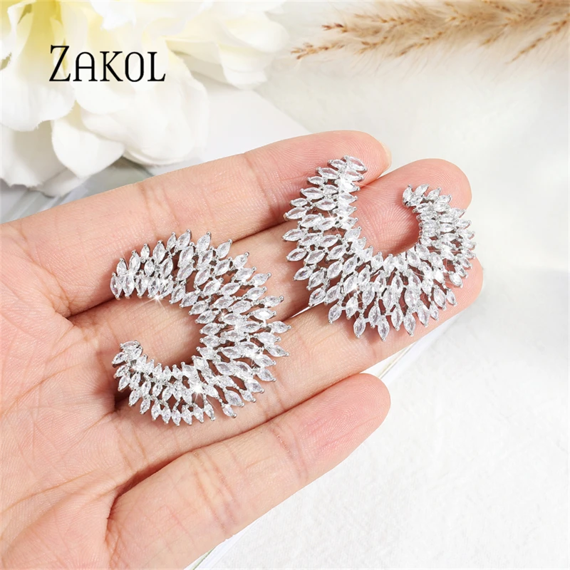 ZAKOL Luxury Zircon Stud Earrings For Women New Crystal Inlay Personality Earring Elegance Bridal Wedding Banquet Dress Jewelry