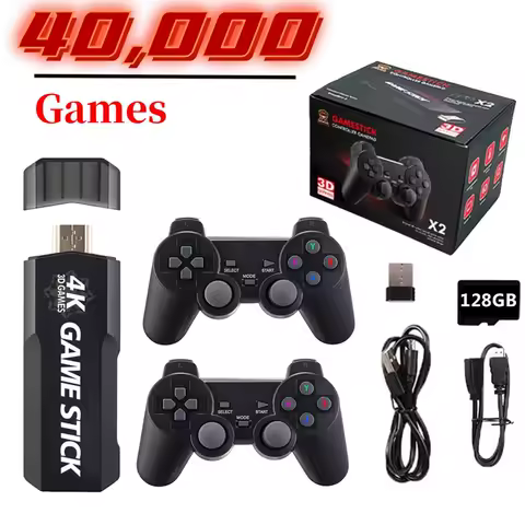 GD10 X2 Game Stick 40000 Games 128GB 4K Retro Video Game Console HD Emuelec 4.3 System Wireless Controllers 3D PS1 for Xmas Gift