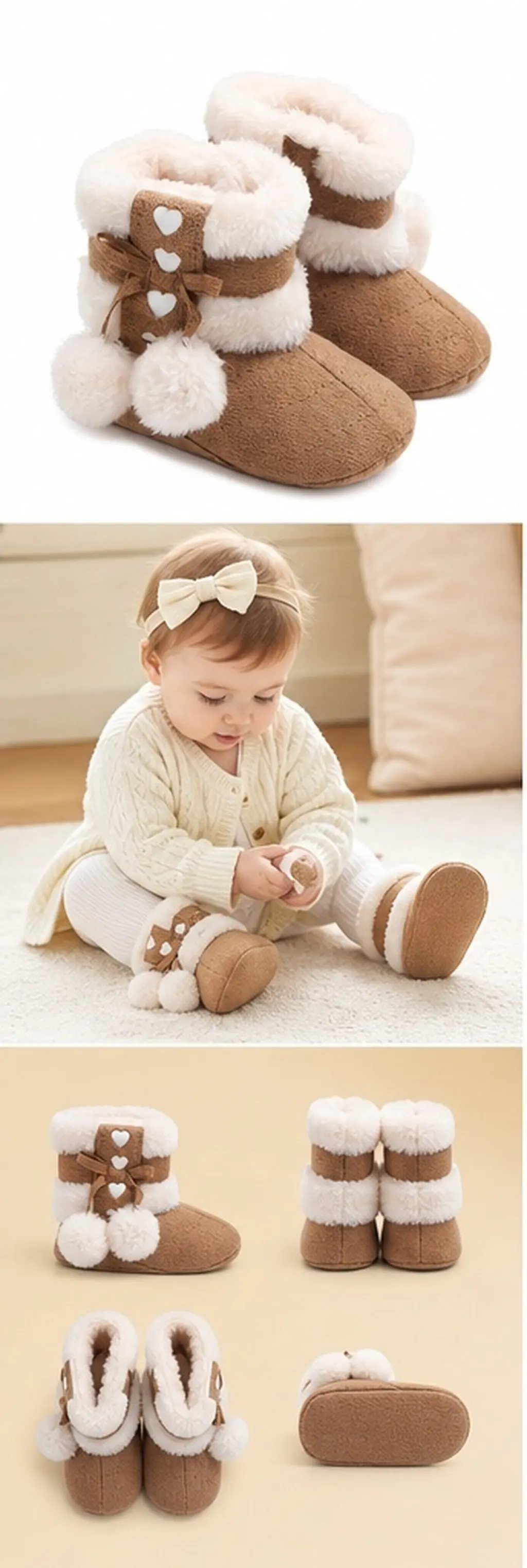 1 Pair Bowknot Baby Winter Shoes Cotton Soft Warm Christmas Prewalkers Infant Toddlers Boots Baby Prewalkers Winter Shoes