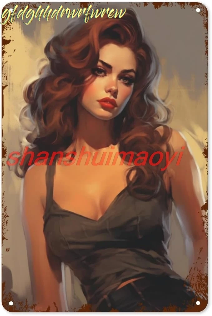 Pin-up Girl Tin Sign - 8x12 Inch - Retro Tin Sign Metal Wall Decor Poster Vintage Tinplate Sign for Home Bar Garage Garden  sign