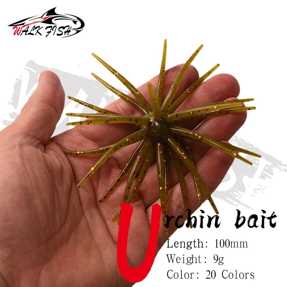 WALK FISH 3 piezas 10cm 9g Señuelos de pesca de erizo de mar de TPE, cebo blando de silicona para pesca de plato, mandarina, tilapia, trucha y lubina