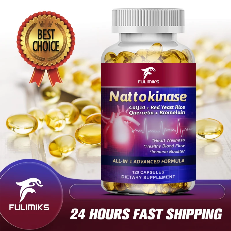 Nattokinase 2000 FU, Nattokinase Supplement for Heart Health and Blood Pressure Health, Non-GMO, 60/120 Vegetable Capsules