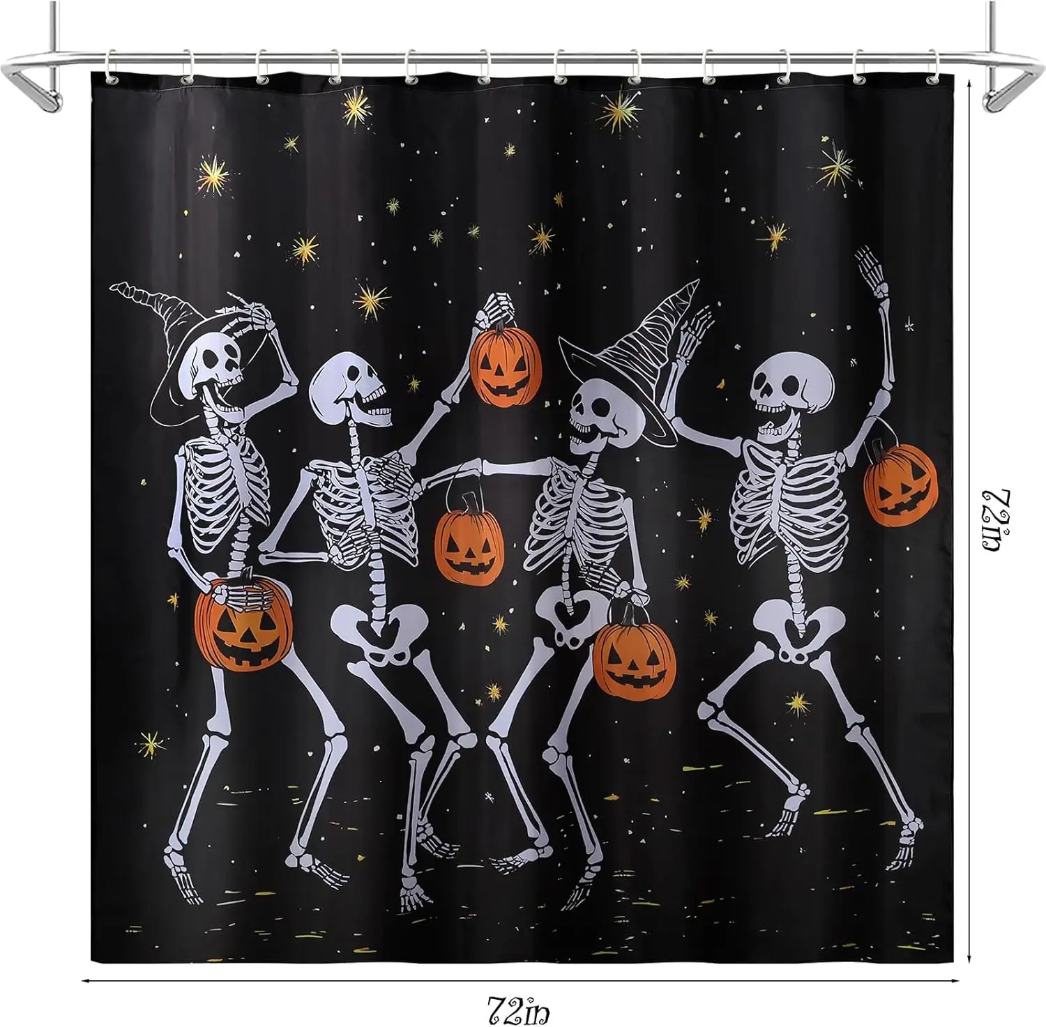 Halloween Shower Curtain: Spooky Dancing Ghosts with Pumpkins Halloween Shower Curtain Set with Hooks, Scary Skull Skeleton