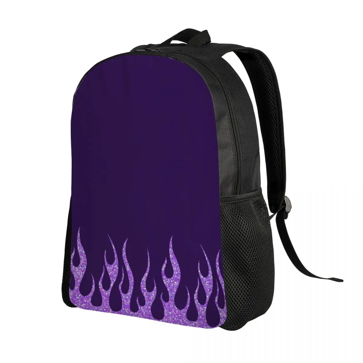 Customized Purple Glitter Flames Backpack Women Men Fashion Bookbag for College School Vintage Fire Aesthetic Bags