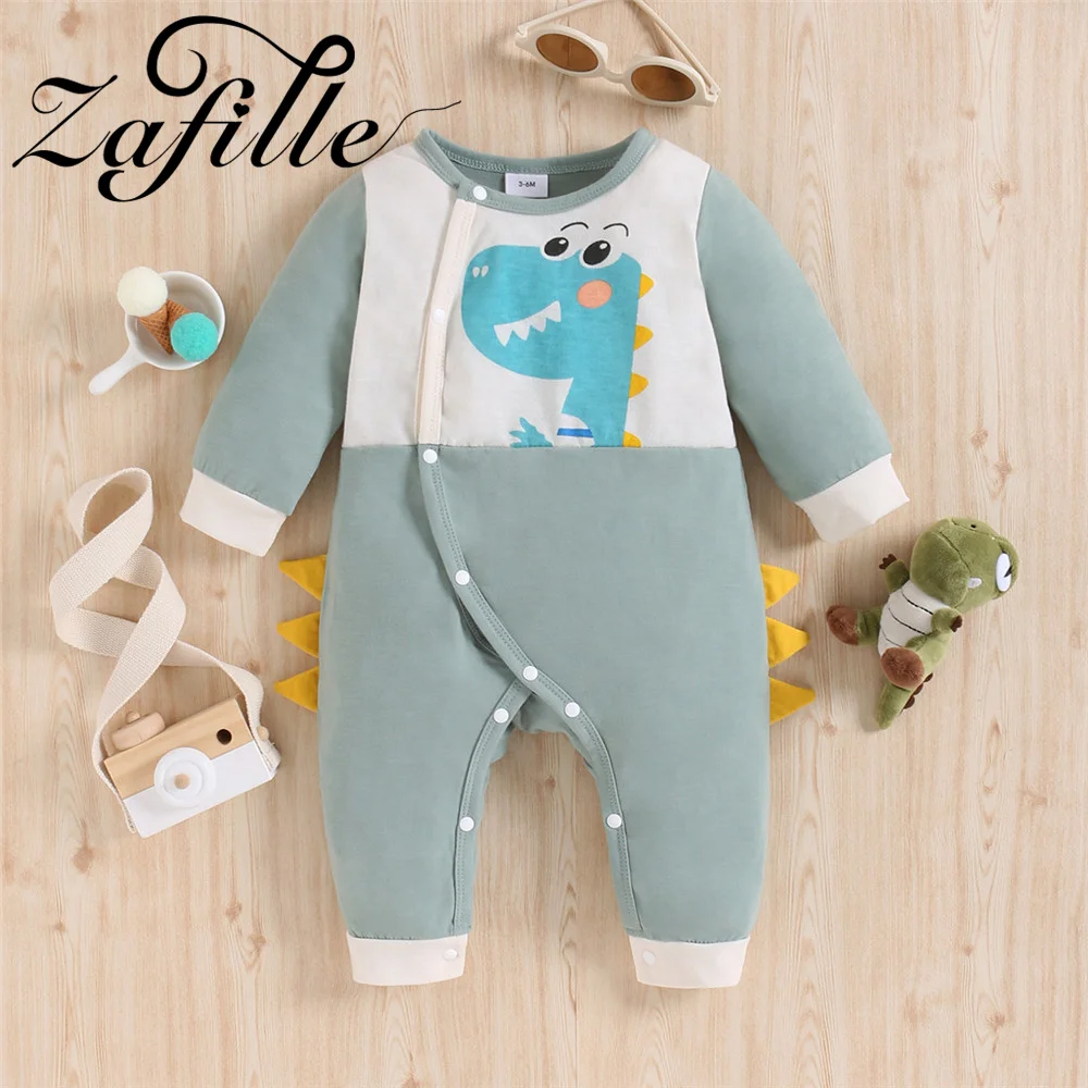 

ZAFILLE Dinosaur Boys Baby Clothes Patchwork Newborn Jumpsuit For Kids Long Sleeve Toddler Boys Rompers Cute Infant Sleepwears