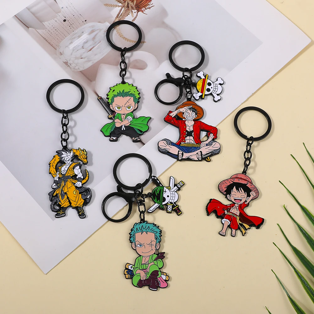Chaveiro de Anime One Piece com Monkey D. Luffy e Roronoa Zoro, Acessório de Moda para Mulheres e Homens, Decoração de Carro