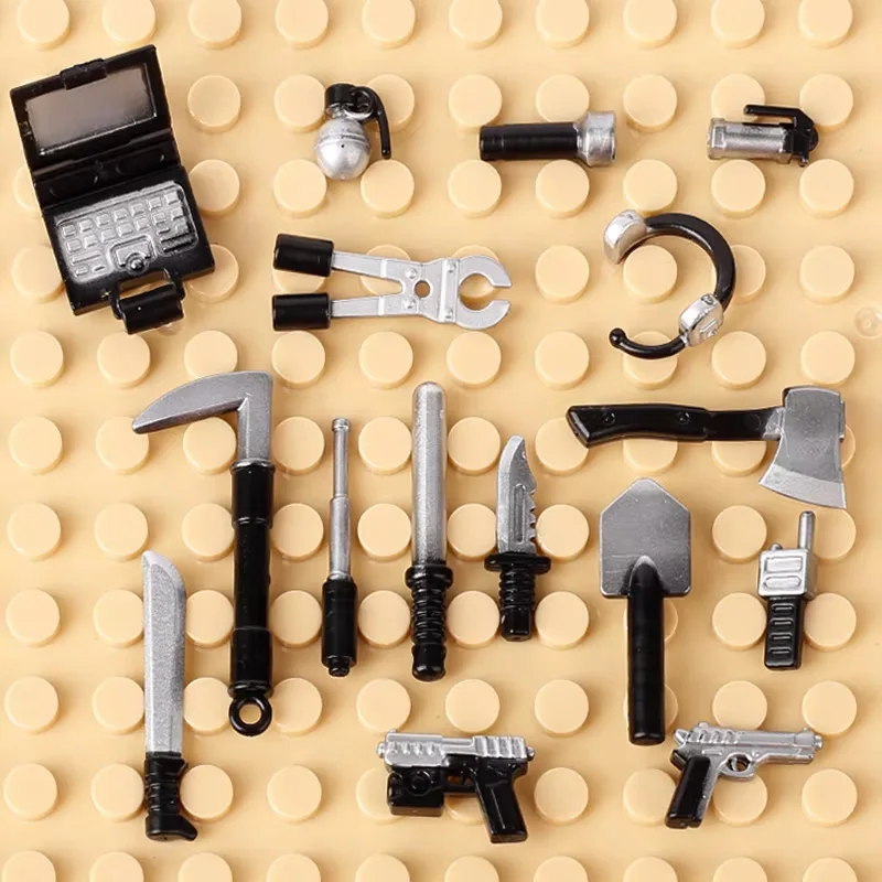 WWII Military Soldiers Weapons Accessories Building Blocks Guns Rifle Submachine two-tone Gun DP28 Farm Tols Shovel Hoe Bricks