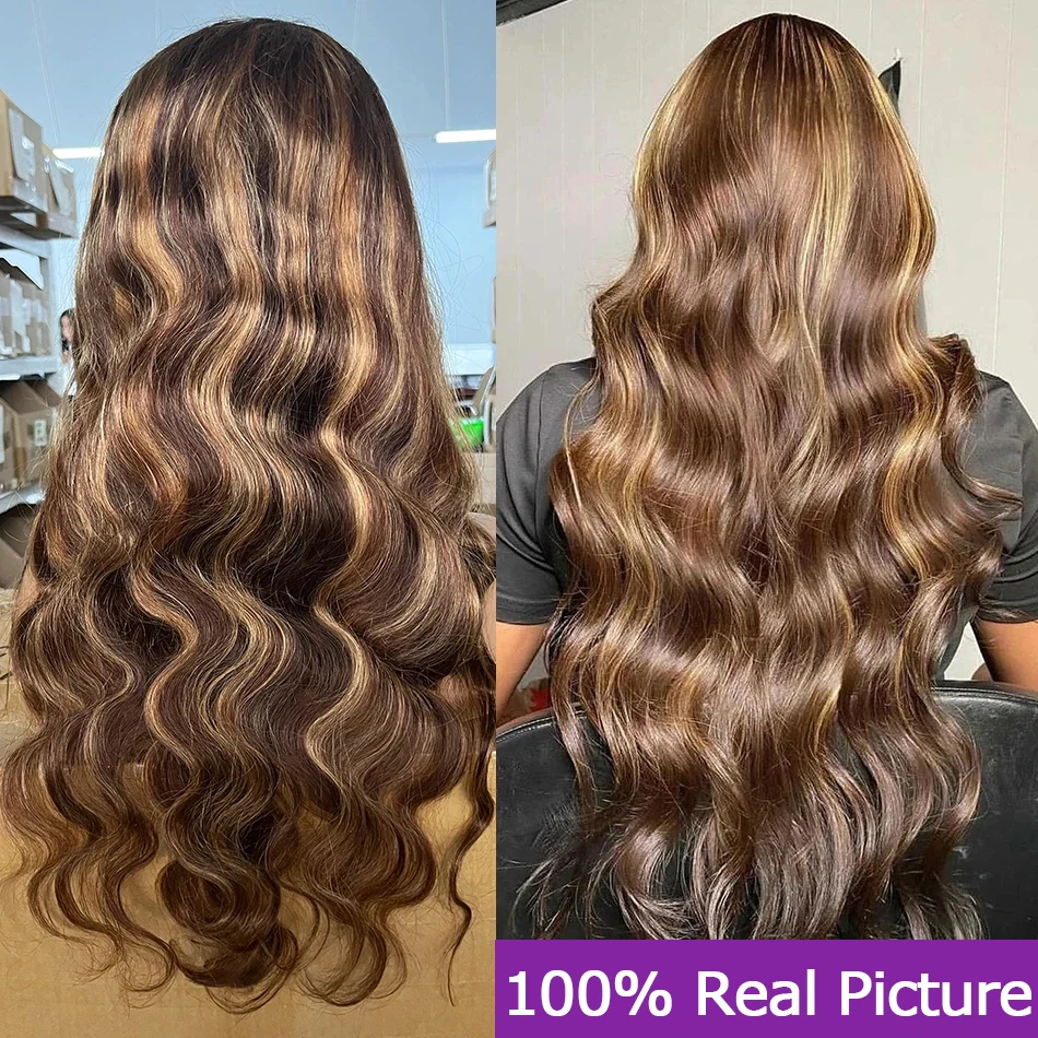 13x4 Highlight Ombre Lace Front Wig Human Hair 4/27 Body Wave Honey Blonde Pre Plucked With Baby Hair HD Lace Front Wigs 200%