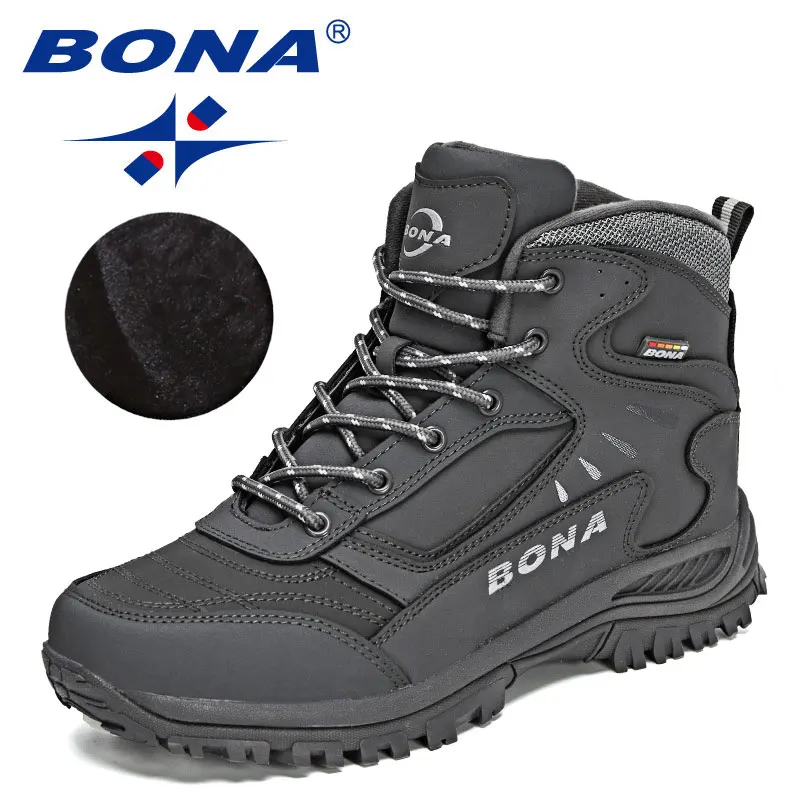 BONA New Designers Brand Winter Plush Boots Men Warm Snow Ankle Boots Man High Quality Action Leather Sneakers Mansculino