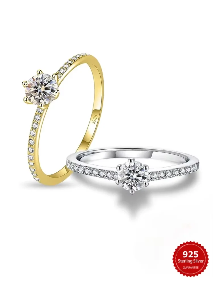 

Women Simple Classic Shiny Zircon Ring 925 Sterling Silver Luxury Fine Jewelry Engagement Wedding Band Gift