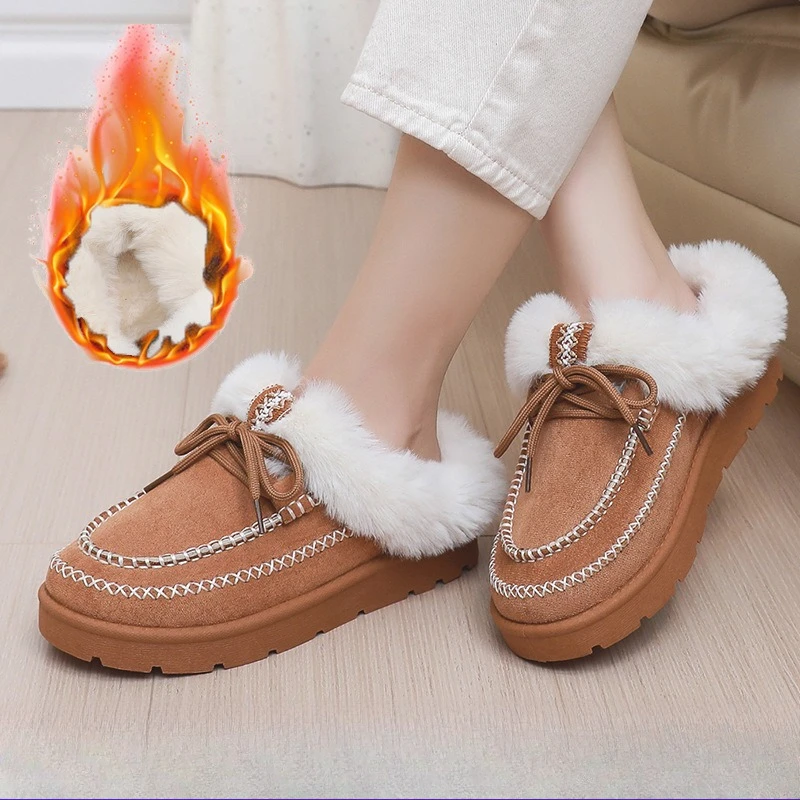 

Crossover Plus-size Woolen Shoes for Women's Autumn /Winter, New Snow Boots, Round Toe Thick-soled Single-leg Lazy Shoes