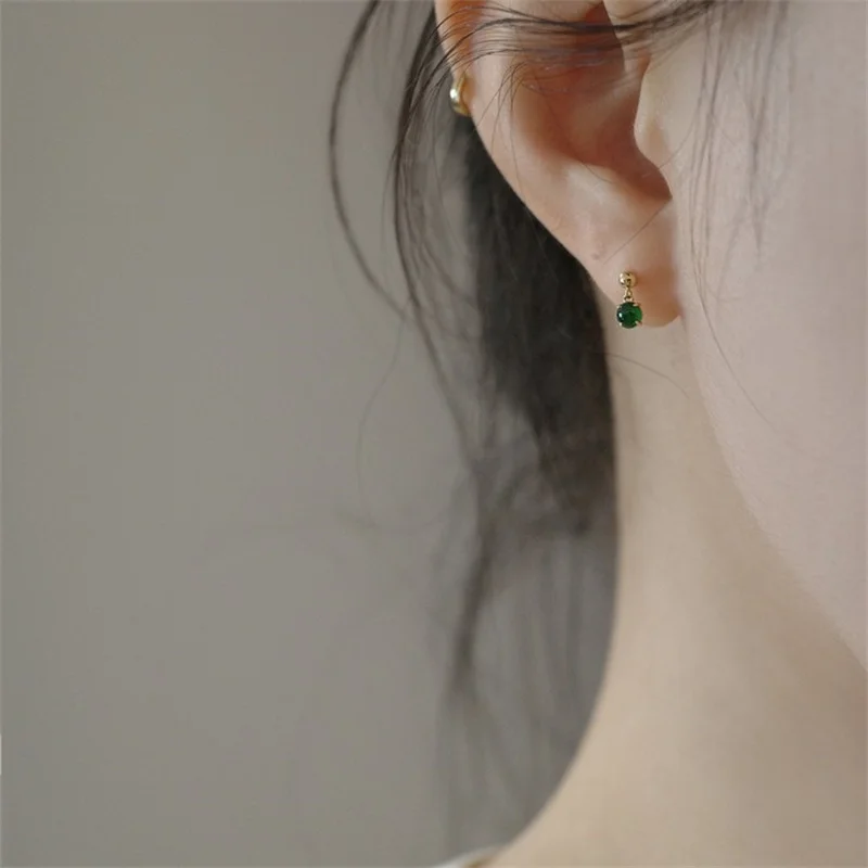925 Sterling Silver Plating 14K Gold Vintage Green Bead Pendant Earrings for Women Party Wedding Silver Earrings Fine Jewelry Gi