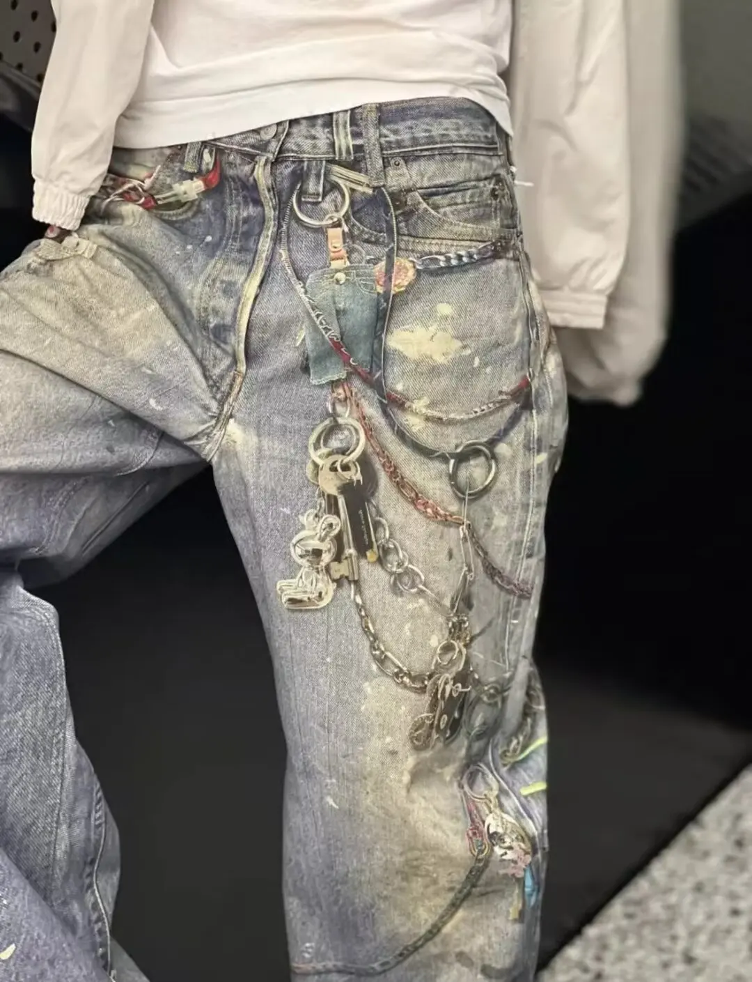 Stile americano high street retro graffiti donna uomo jeans Ins Harajuku uomini e donne hip-hop goth pantaloni a gamba larga Vintage baggy