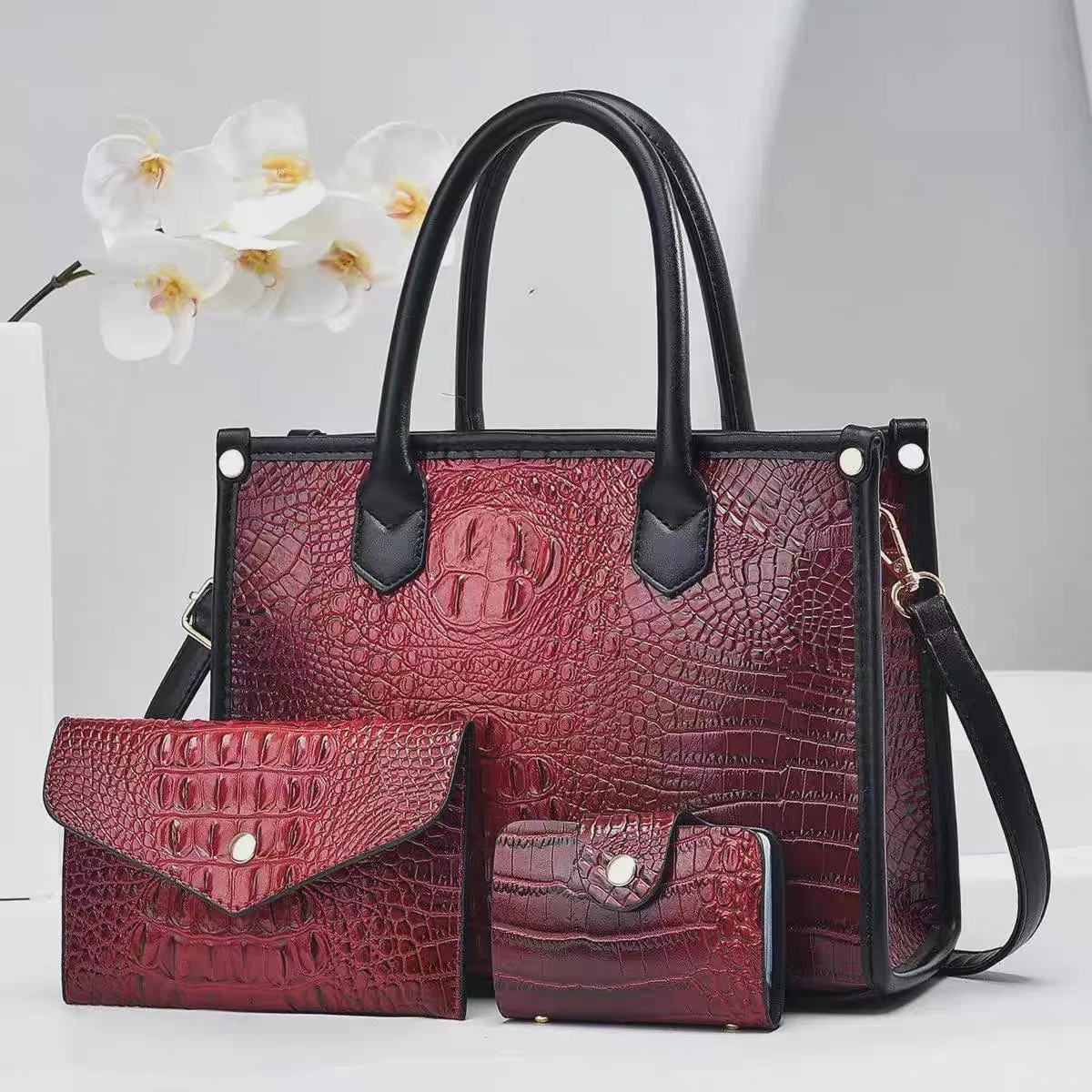 

Crocodile Pattern TextureWomen's Shoulder Crossbody Handbag Large-capacity Three-piece Set Mother and Child Bag