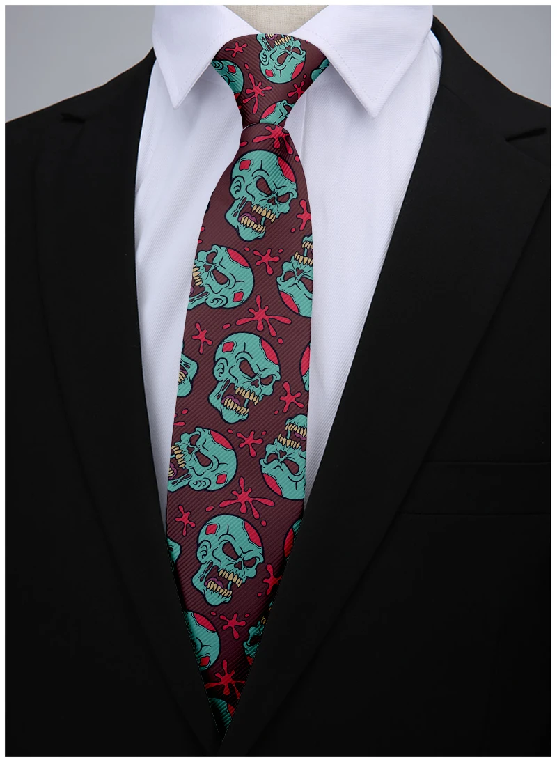 New skull rock tie 3D printing fashion polyester 8 cm classic tie men\'s daily wear wedding office