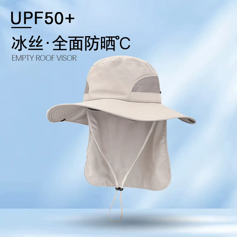 Custom Print Logo Summer Sunshade Waterproof Fishing Cap Outdoor Sports Mountaineering Cycling Large Brim with Shawl Bucket Hat