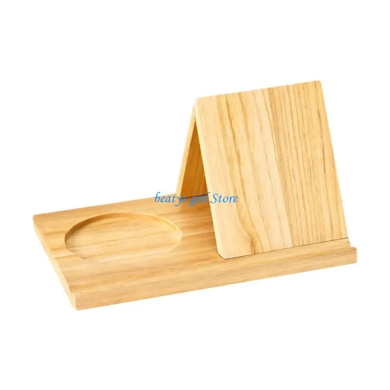 C7AB Geometric Wooden Bookstand with Beverage Tray Multifunctional Triangular Reading Stand for Book Lovers Collector