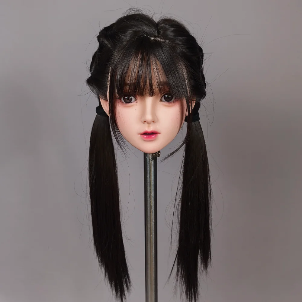 نموذج رأس أنثى جديد، نمط فتاة حلوة، مصنوع من السيليكون، للاستخدام الذكور البالغين. يمكن تجهيزها بشكل اختياري بفم أو بدون