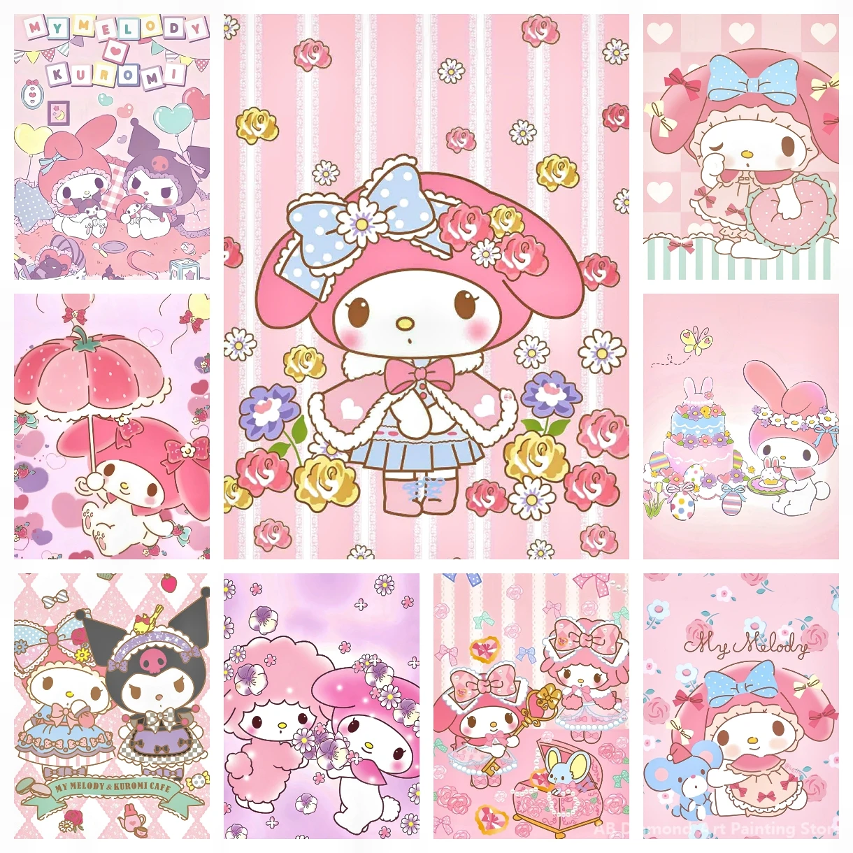 My Melody Sanrio AB Diamond Painting HelloKitty Cute Handmade Art Gift Cartoon Diamond Embroidery Cross Stitch Home Decoration