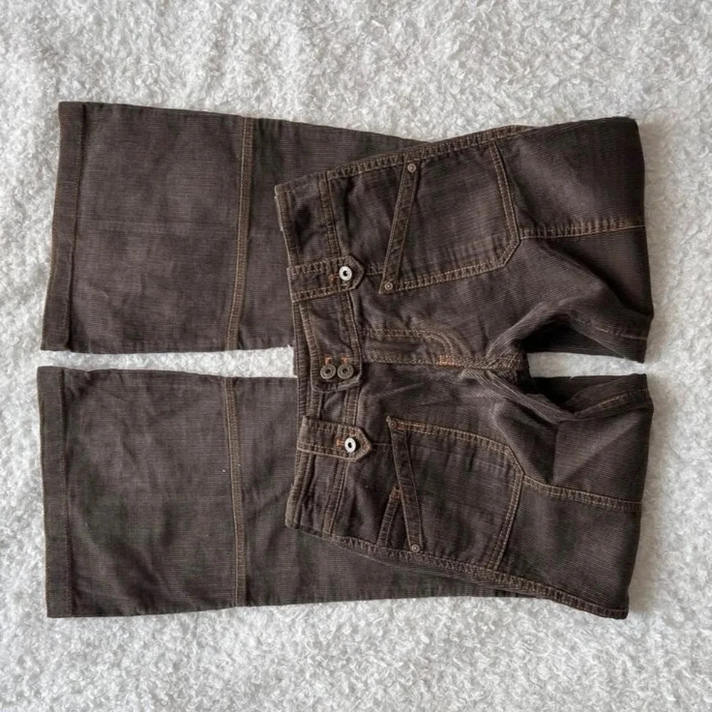 

Джинсы с низкой посадкой и множеством карманов, расклешенные, коричневые, в стиле Y2K, готика, ретро, Харадзюку, для женщин, сексуальные, облегающие, для модниц