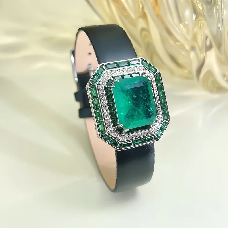 Luxury Seiko 925 Sterling Silver Emerald Wristband Inlaid with Imported High Carbon Diamond Geometry New Style