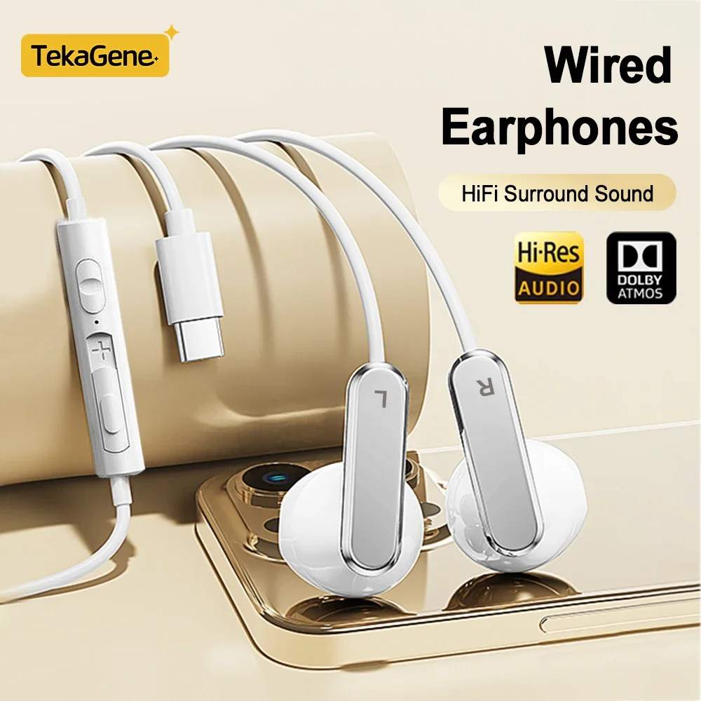USB Type C Headphones HiFi Bass Stereo Volume Control Wired Earphones 3.5mm Gaming Headsets For iPhone 17 Samsung Galaxy XiaoMiz