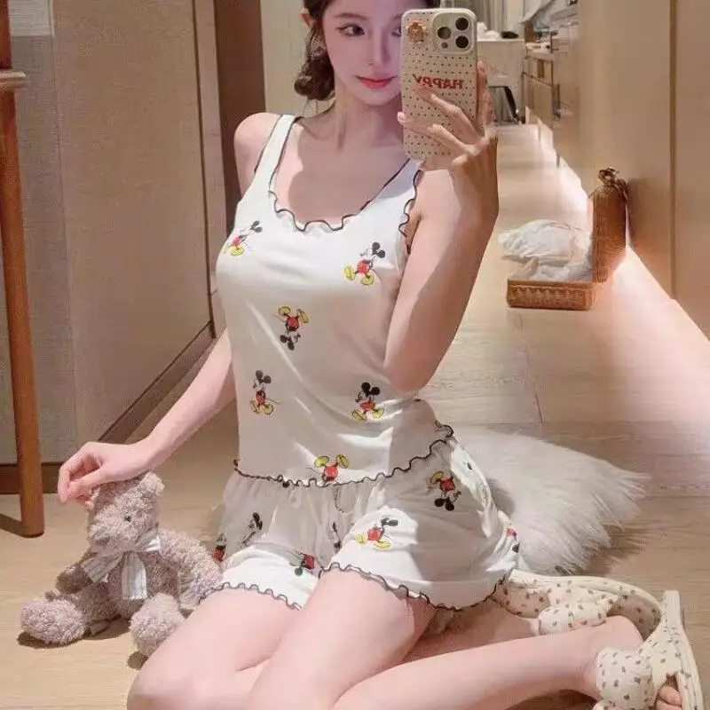 

2026 Summer Sleepwear Women's Casual Strawberry Print Camisole and Shorts Pajama Set Underwear Ventilate Soft Loungewear