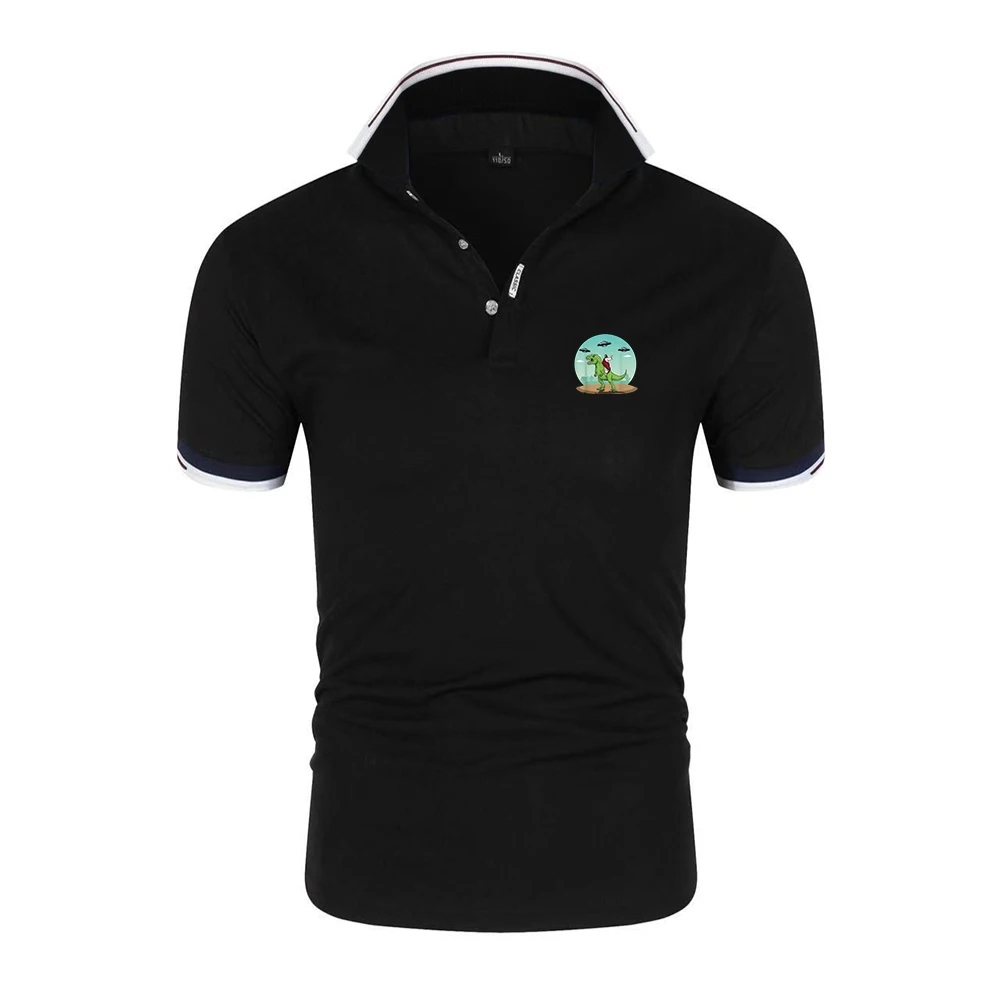 

2025 Dinosaur Jesus Logo Print Men's New Summer Cotton Breathable Comfortable Casual Solid Color Slim Fashionable Polo Shirt