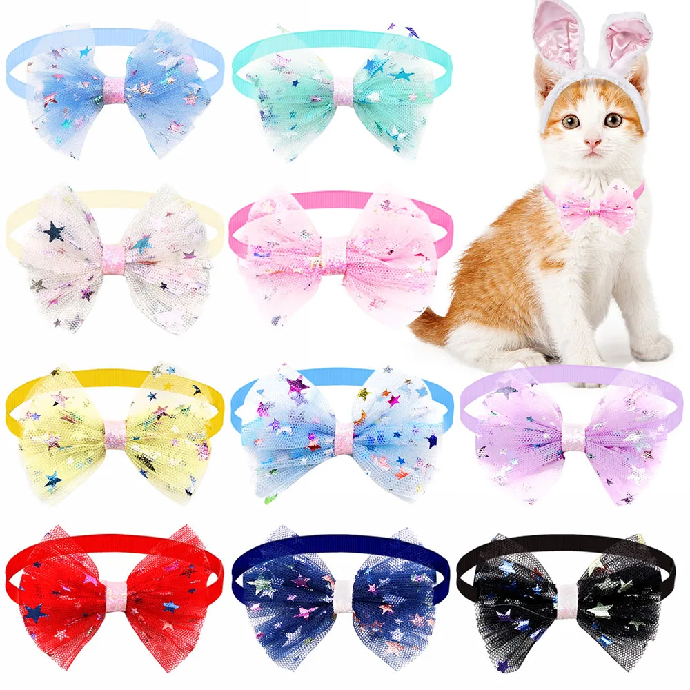 Handmade Bulk Dog Bow Tie 50PCS  Lace Bright Dog Bowties Adjustable Pet Bow Tie Collar For Dogs Pets Grooming Accessories