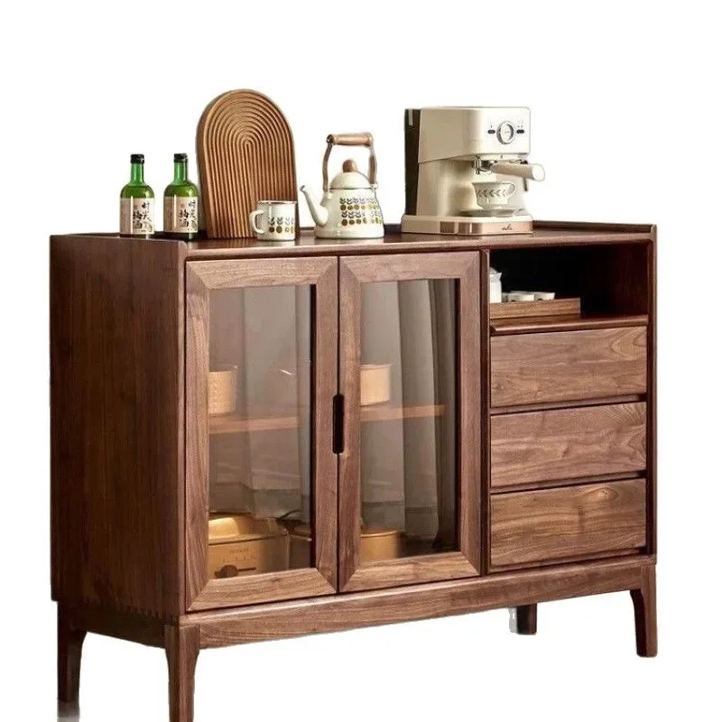 

Meal side modern walnut simple storage, Nordic solid wood, multi-functional kitchen living room locker