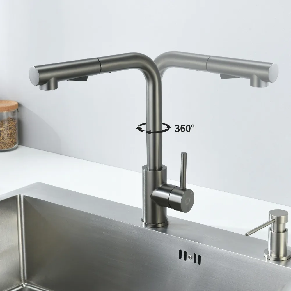 Kitchen mixer with pull-out shower, 2 jets, swiveling 360° pull-out shower, kitchen faucet, anthracite gray