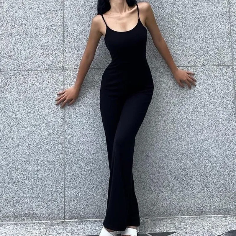 Xeemilo Sexy Backless Spaghetti Band Jumpsuit Vrouw Zomer Zwarte Skinny Bodycon Bodysuit Broek Vakantie Dames Casual Jumpsuits