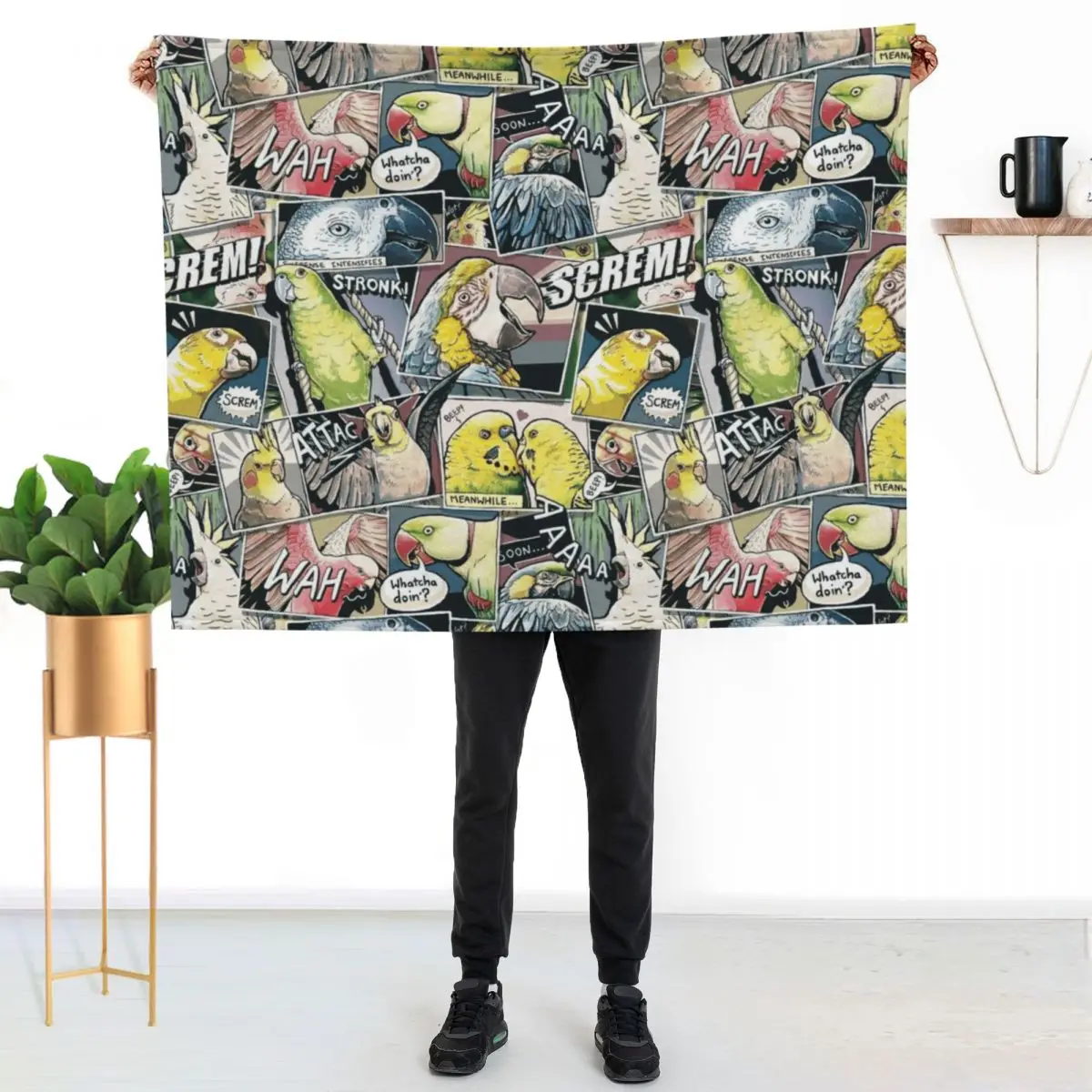 Parrots Comic Style Throw Blanket Hairys cosplay anime Thermals For Travel Flannels Sofas bed plaid Blankets