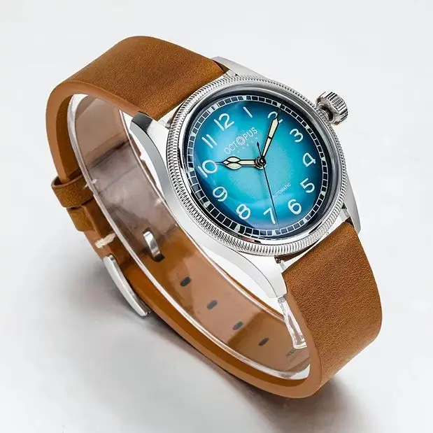 Octopus Men Automatic Watch 39mm Pilot Mechanical Wristwatch 10Bar Waterproof BGW-9 Luminous Coin Bezel PT5000 Gradient Dial