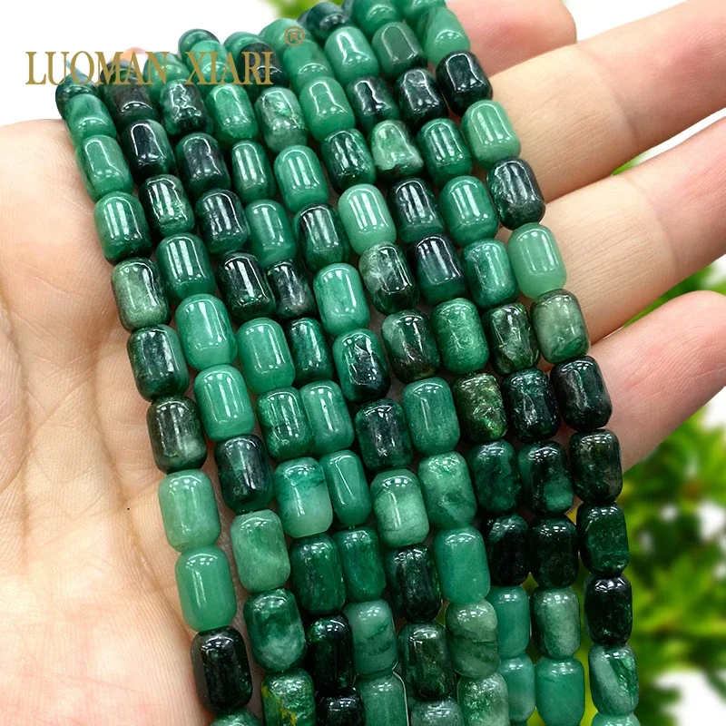 6x9MM Natural Stone Cylinder Shape Green Emerald Loose Round Spacer Beads for Jewelry Making DIY Earrings Bracelets Accessories