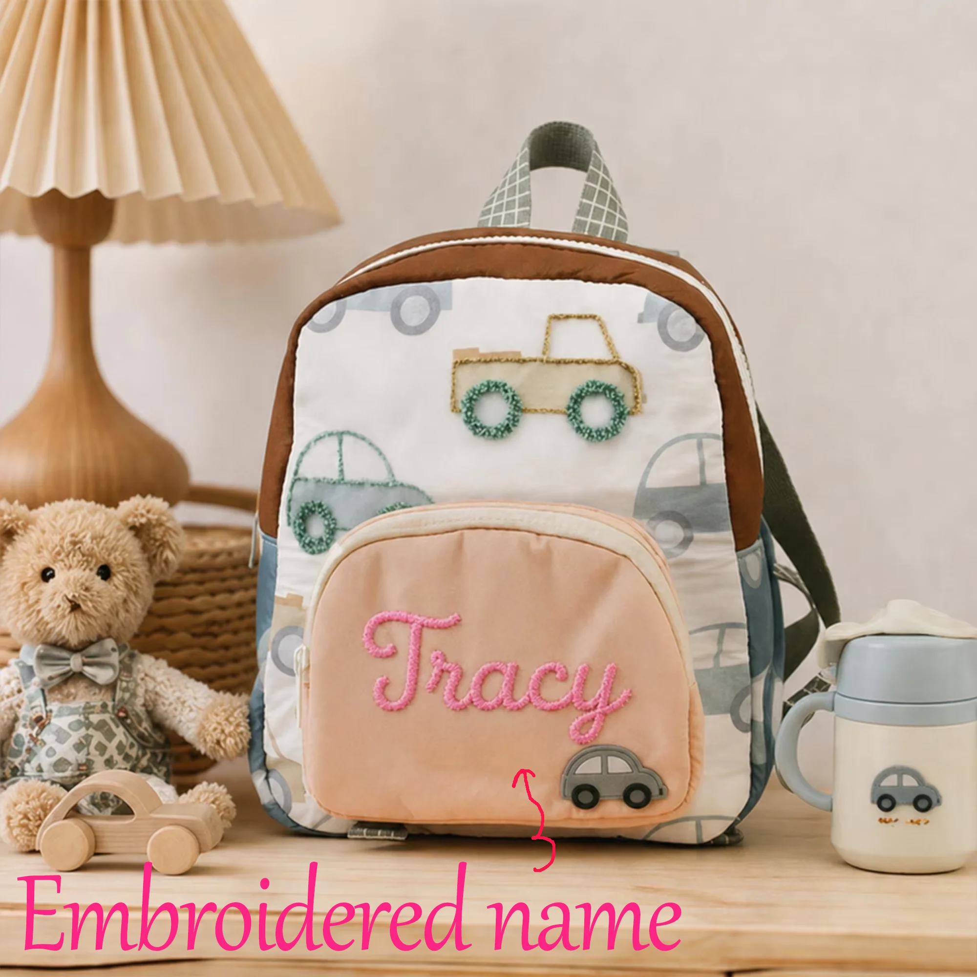 Custom Name Preschool Book Bag Personalized Text Toddler Car Backpack First Day of School Gift Daycare Backpack for Girls/Boys