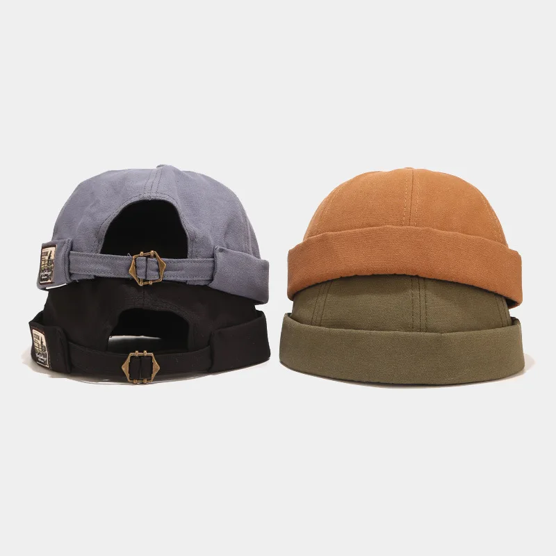 Short Punk Hat Women Trend New Retro Brimless Melon Skin Hat Fashion Versatile Hat Men Street Hip Hop Cap Without Visor