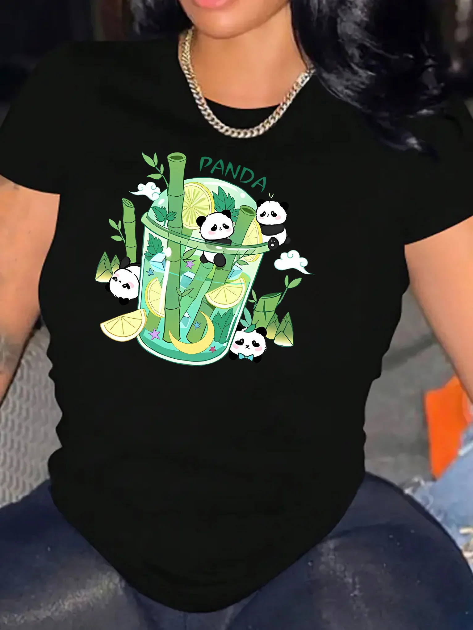 Camiseta festiva con estampado de panda: divertida y de moda para todas las estaciones: camiseta informal, cómoda y liviana para mujer