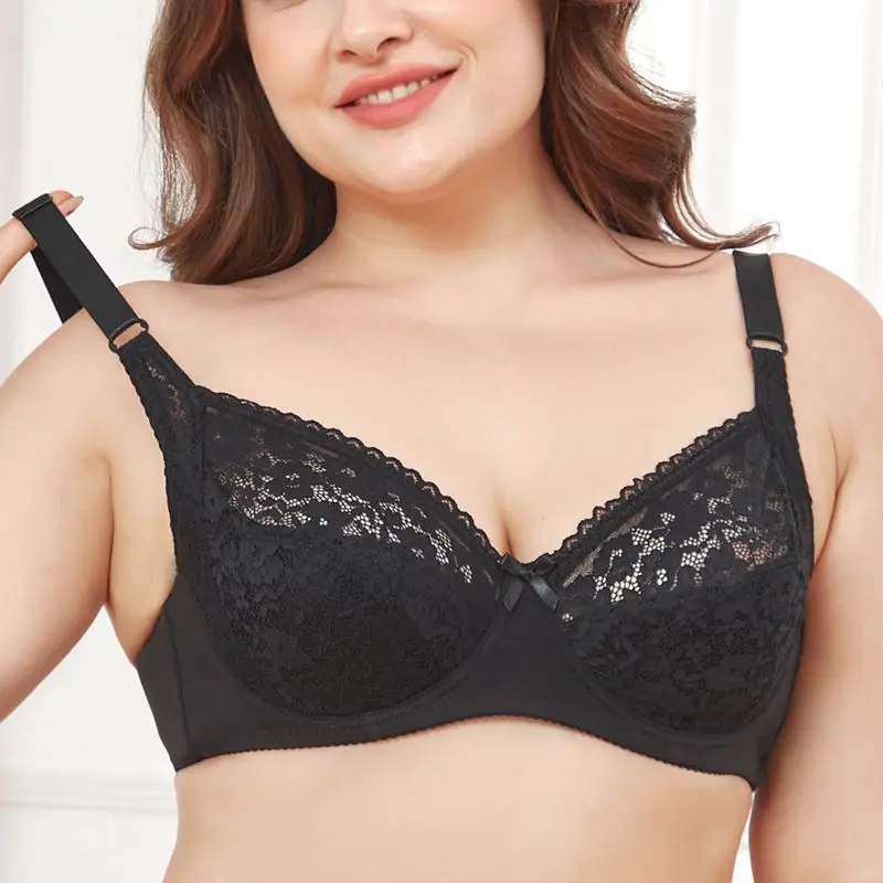 Beauwear Ultra Thin Unlined Bralette For Women Plus Size Lace bras With Frame Full Cup Minimizer Bras 85D 90D 95D 100D 105D 110D
