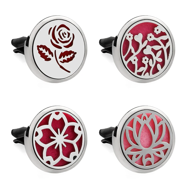 Flowers Rose Sakura Lotus Clover Leave Hollow Aromatherapy Car Perfume Diffuser Stainless Steel 30mm Car Air Freshener Vent Clip