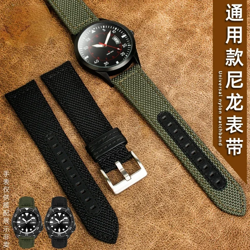 For Citizen Seiko Water Ghost Casio EFR-303 Woven Nylon Watch Strap Army Green Canvas 22mm