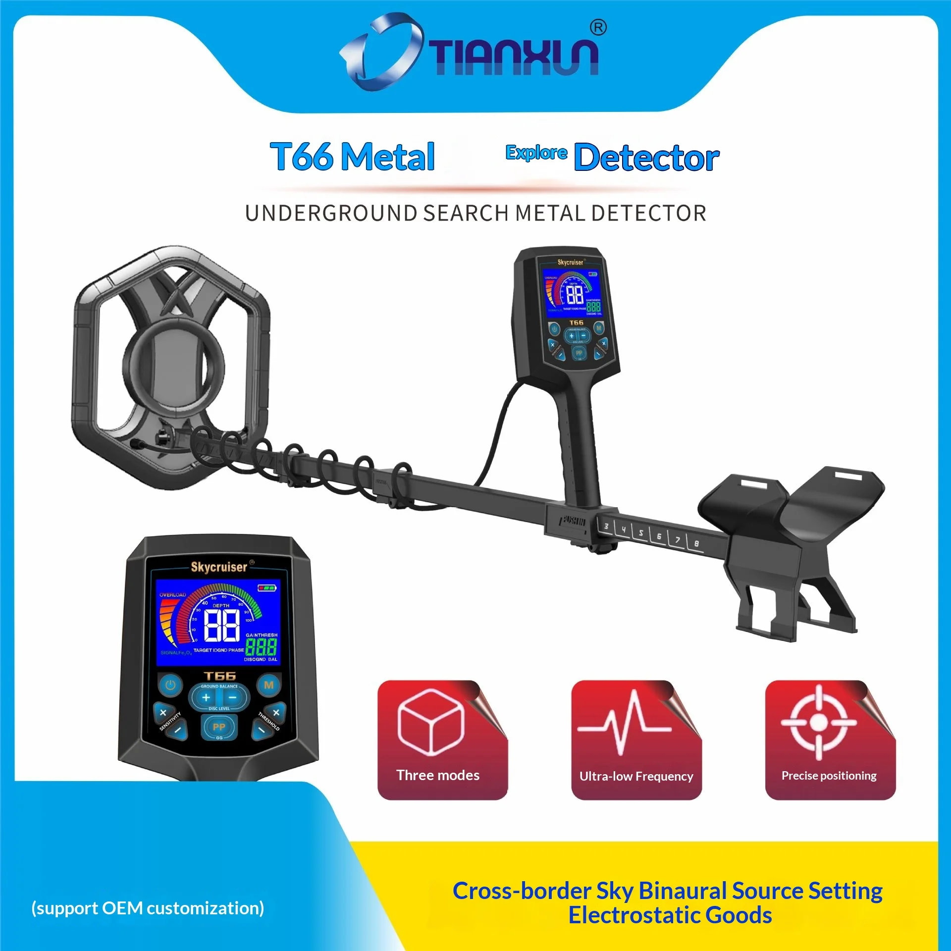 T66 Black Underground Metal Detector  Treasure-Hunting Gold Detector Color Display 9V Power Supply