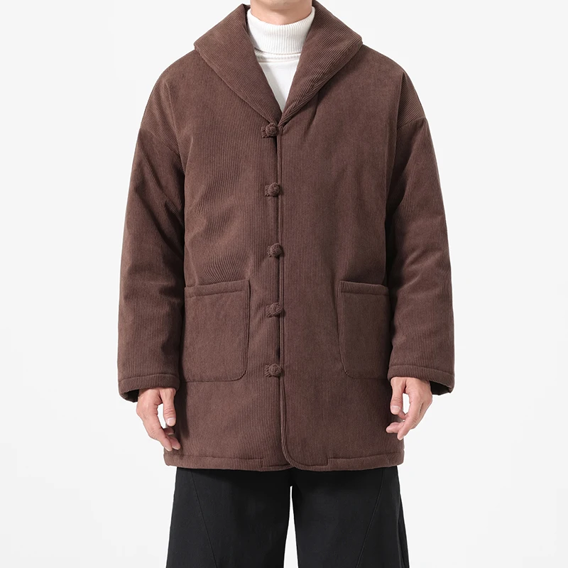 

Autumn Winter Chinese National Cotton-Padded Jackets Men Vintage Tang Suit Quilted Coat Traditional Corduroy Mid Lenght Parkas