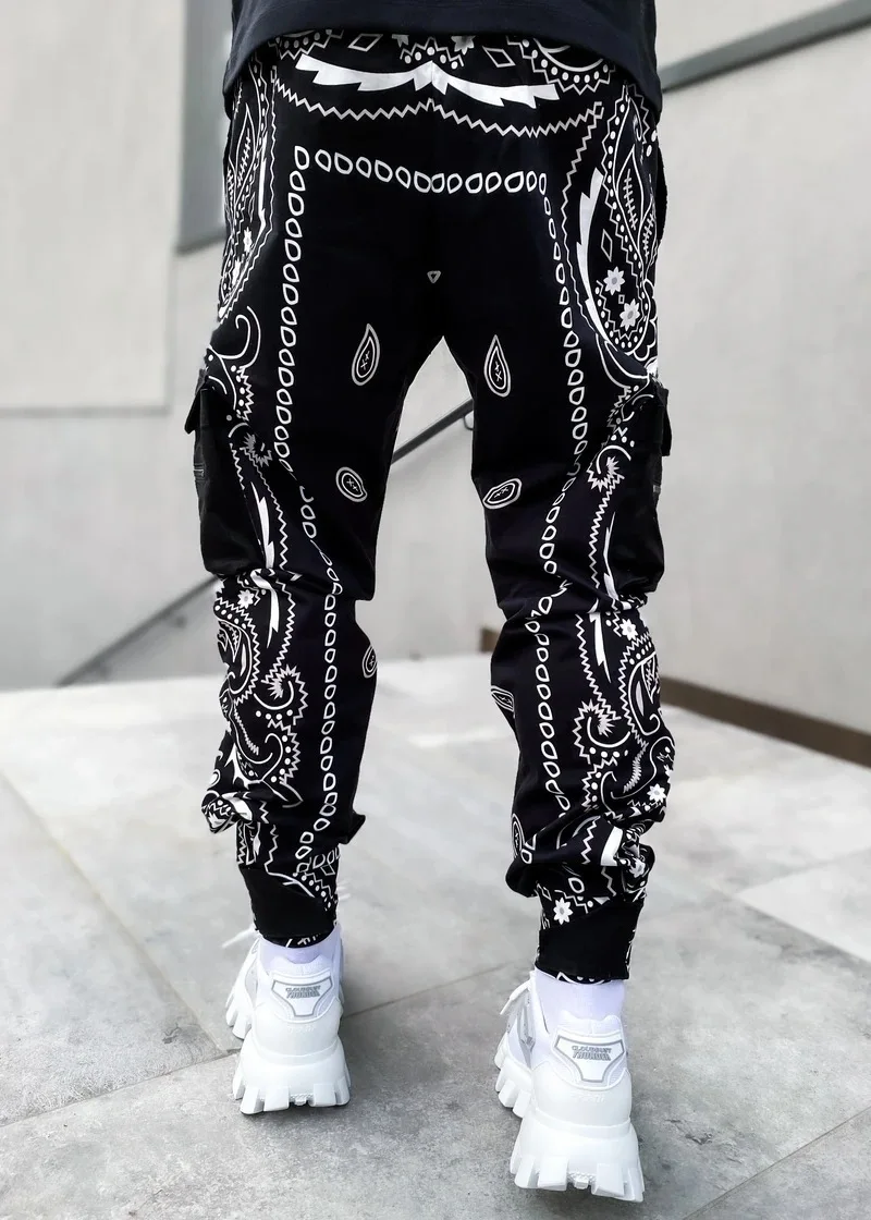 2024 New Printed Cashew Flower Harem Pants Men European and American Style Loose High Street Multi-pocket Overalls Men's Feet