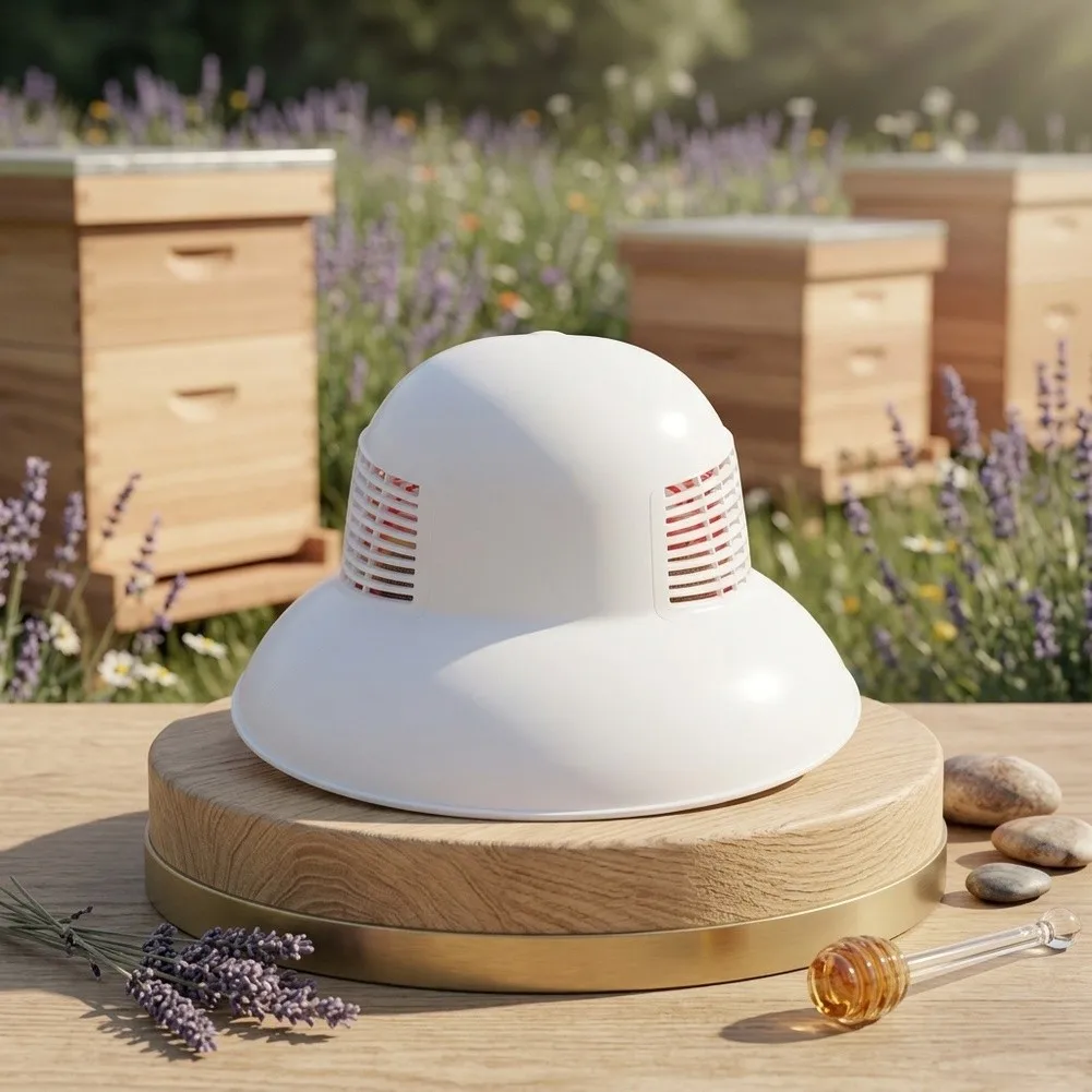 White Plastic Bee Hat with Adjustable Chin Strap and Ventilation Holes for Secure Comfort in Hive Environments